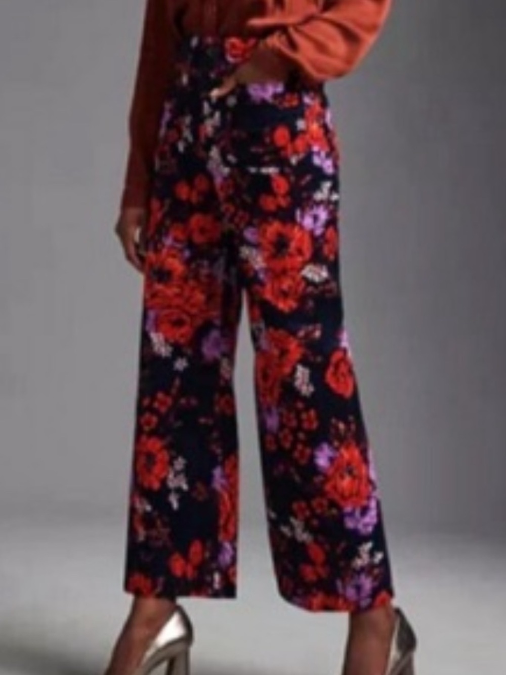 Maeve Floral Velvet COLLETTE Ankle Cropped Pants